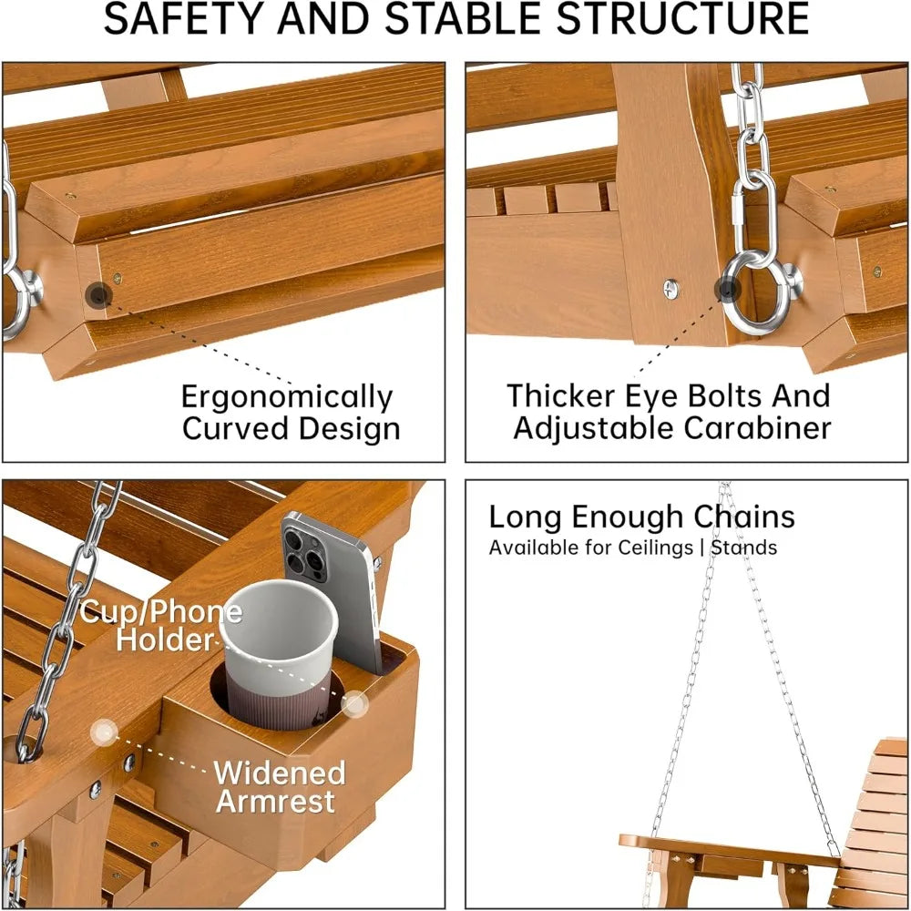 Durable 3-person outdoor porch swing with deep 22’’ seat 880 lbs capacity bench chair