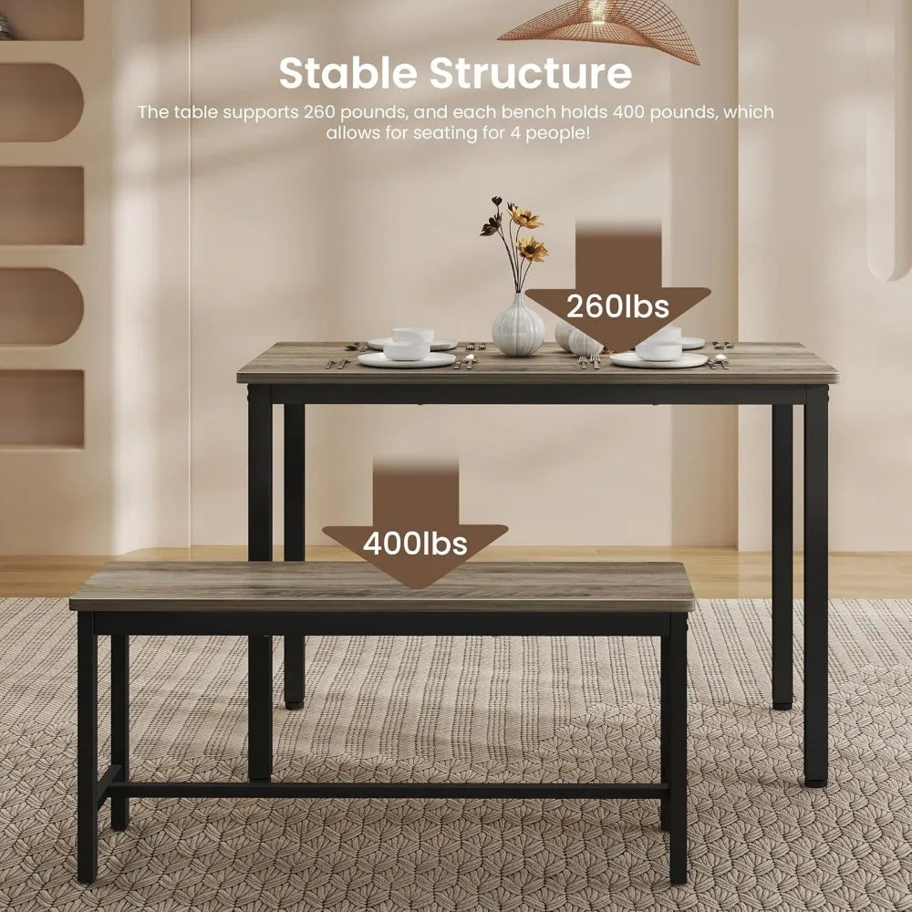 Dining table set for 4 kitchen room with 2 benches 3-piece chairs breakfast nook,