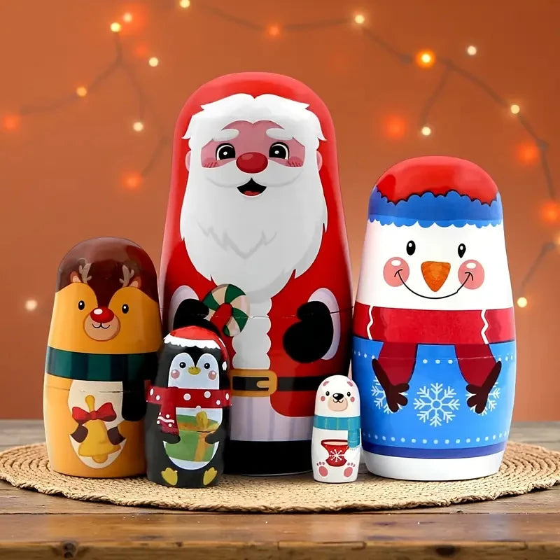 Christmas nesting dolls wooden matryoshka russian handmade toy gift home decor storage favorite fine - as shown