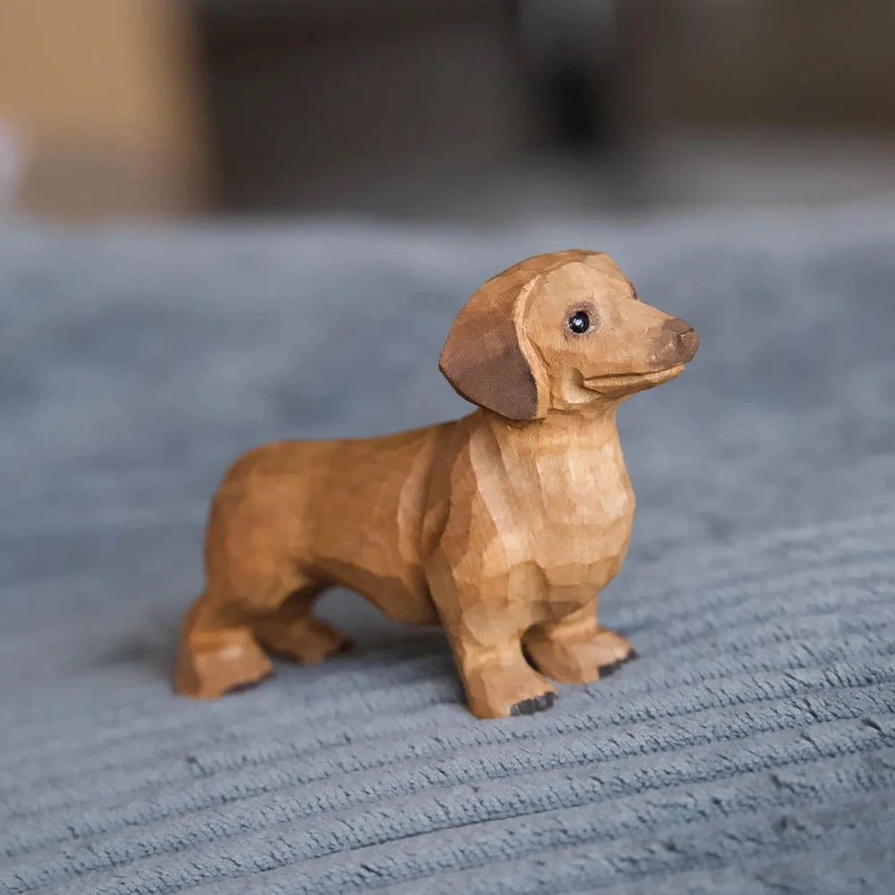 Wood carved dog simulation dachshund animal model small ornament gifts home car decor ornaments dog resin - decorative