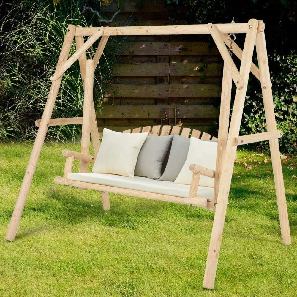 Porch swing - outdoor wooden a-frame for 2 person rustic hardwood chair patio garden yard 6.5’ bench adult senior tod