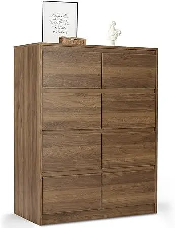 Modern tall 8-drawer double dresser in wood for bedroom storage - united states / natural