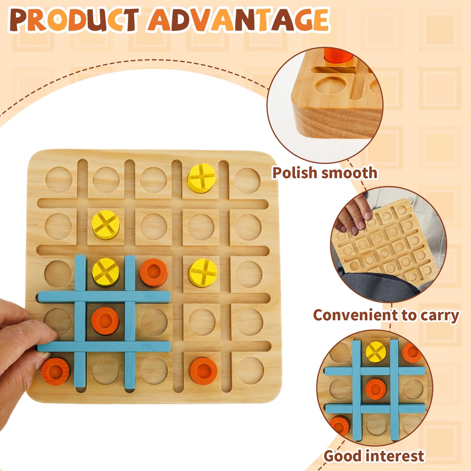 Tic-tac-two board game wooden jigsaw block puzzle strategy based montessori educational gift for kids ox chess - wood