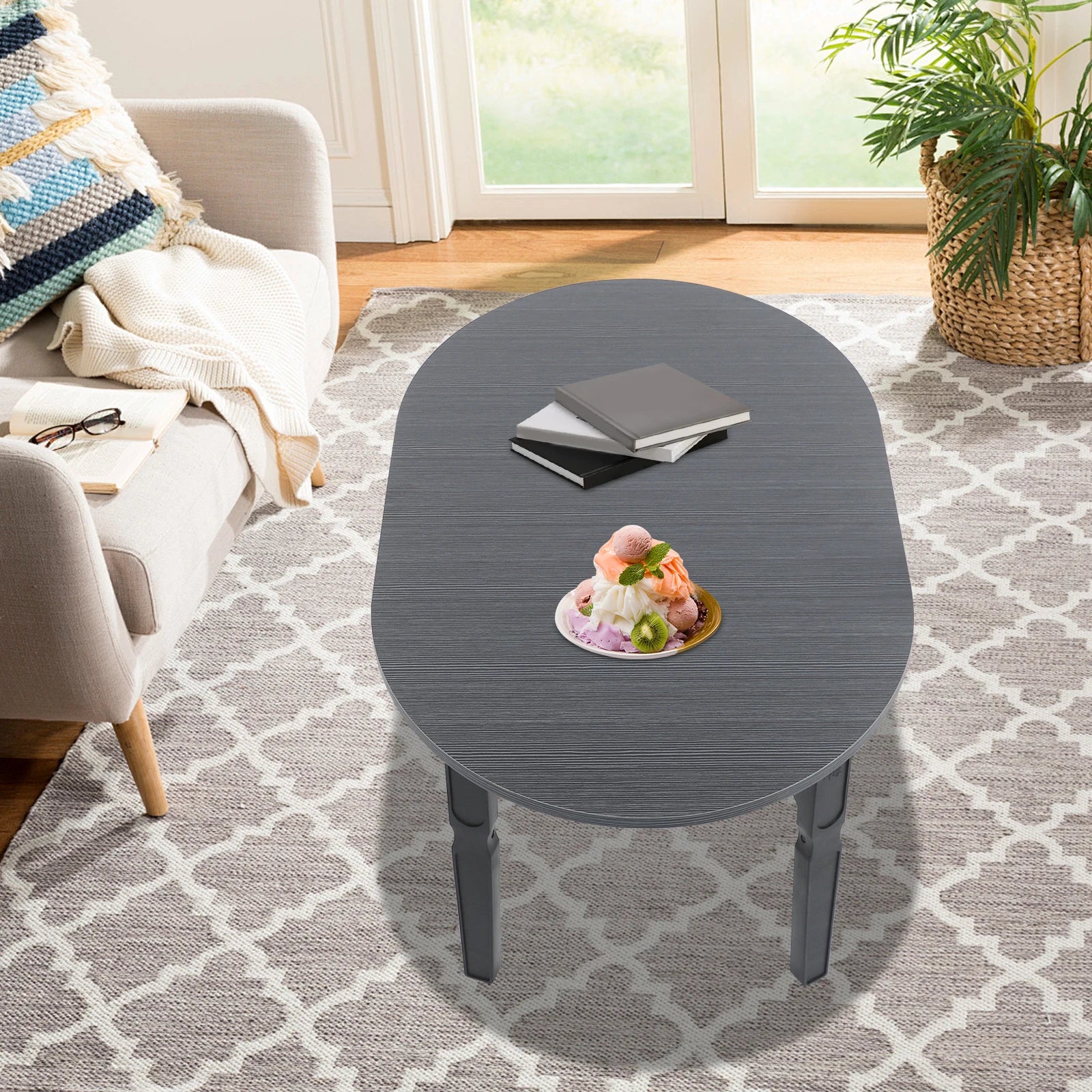 Foldable coffee table modern oval side for living room bedroom & office no assembly needed