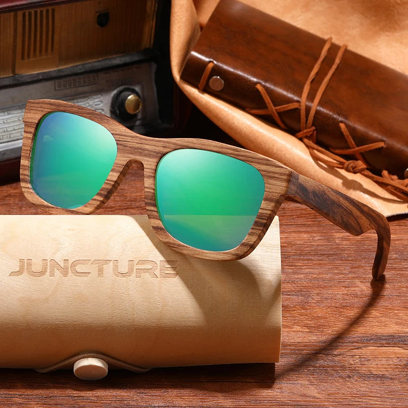 Juncture fashion bamboo wood vintage square sunglasses men women luxury brand designer sun glasses wooden driving uv400