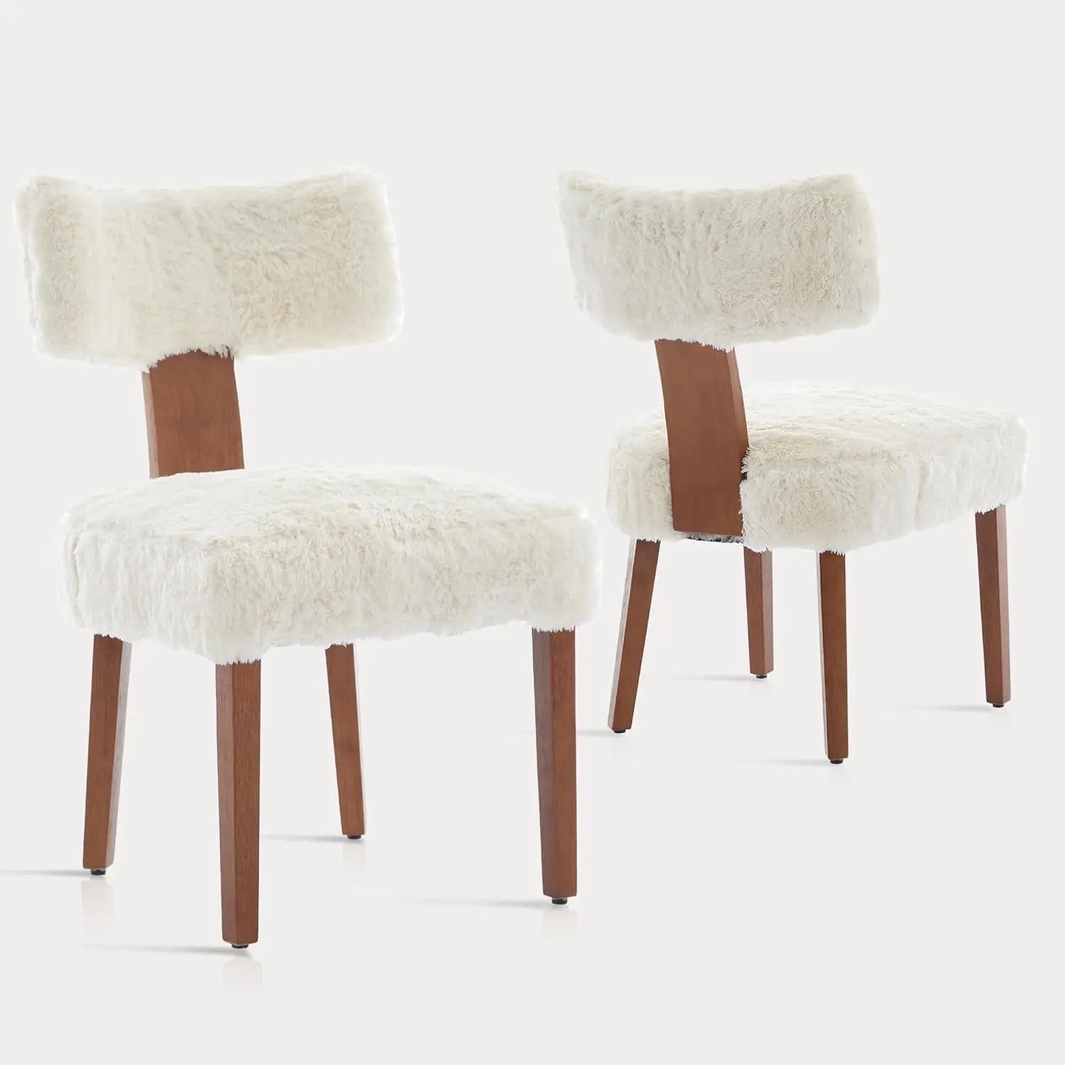 Wooden dining chairs set of 2,mid-century modern armless kitchen with curved backrest -hardwood frame farmhouse - beige