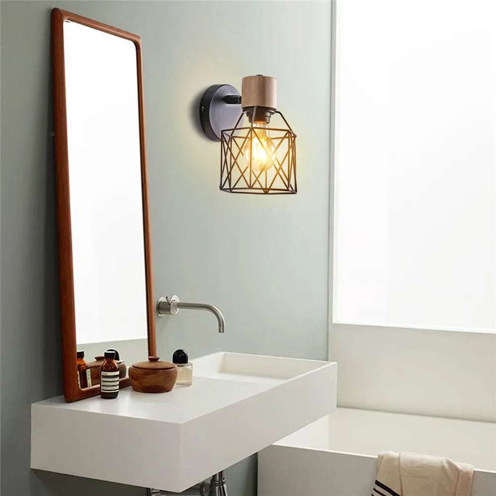 Nordic wood wall lights bedroom bedside lamp black creative modern e27 lamps suspension led home lighting sconce room