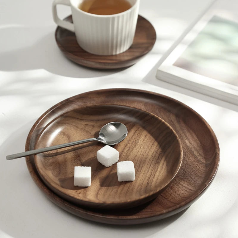 Japanese round wooden tray black walnut plate bread home afternoon tea snacks dessert dinner