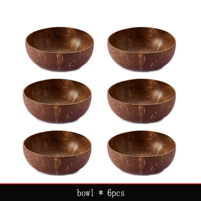 Natural coconut bowl 12-15cm handmade wooden tableware wood spoon dessert fruit salad mixing rice ramen kitchen