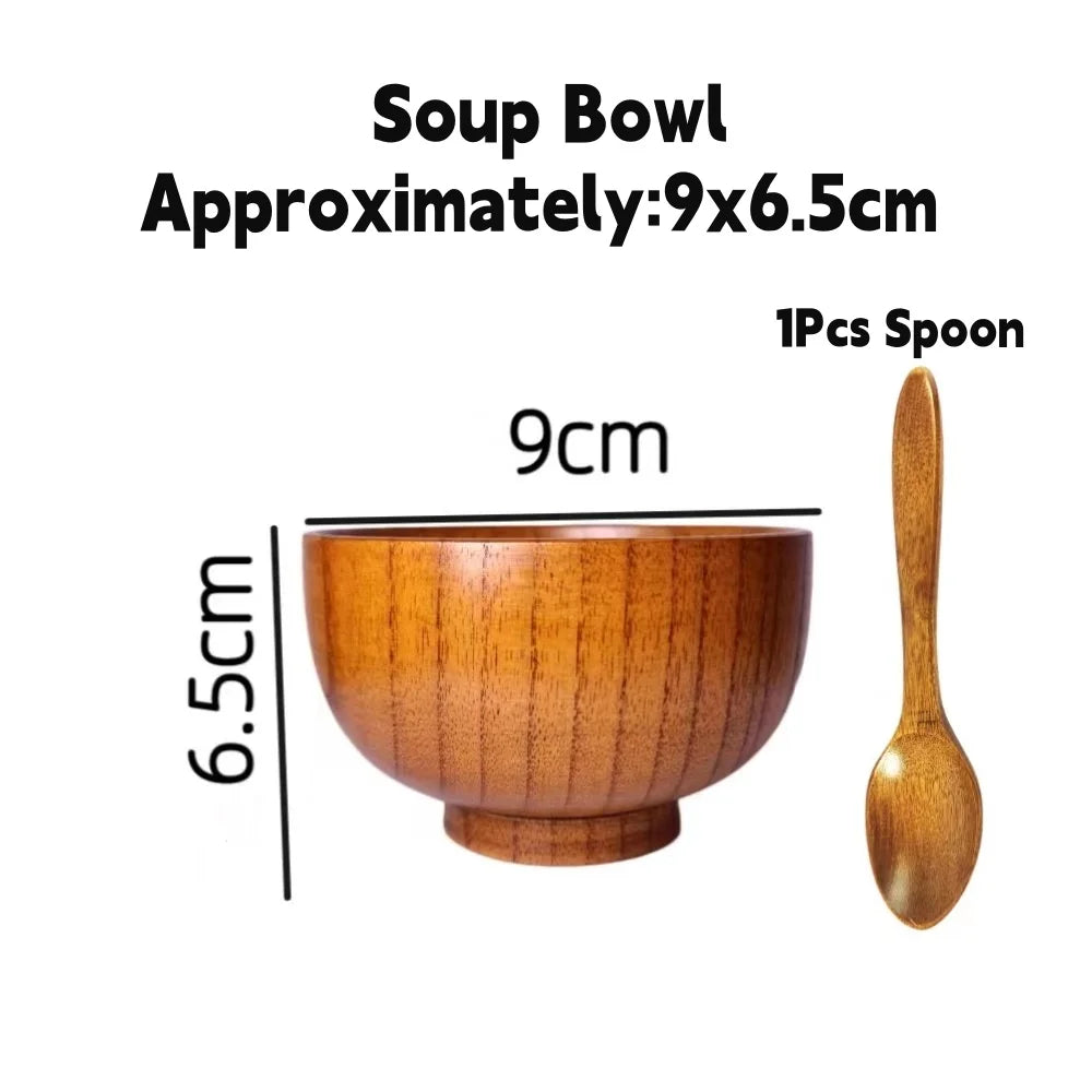 Japanese style jujube wood bowls,with wooden spoon,round rice bowls,restaurant noodles bowls,fruit salad bowls oup