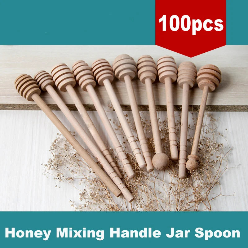 Honey stir bar mixing handle jar spoon wooden long stick kitchen tools party wedding decoration 5/25/50/100pcs