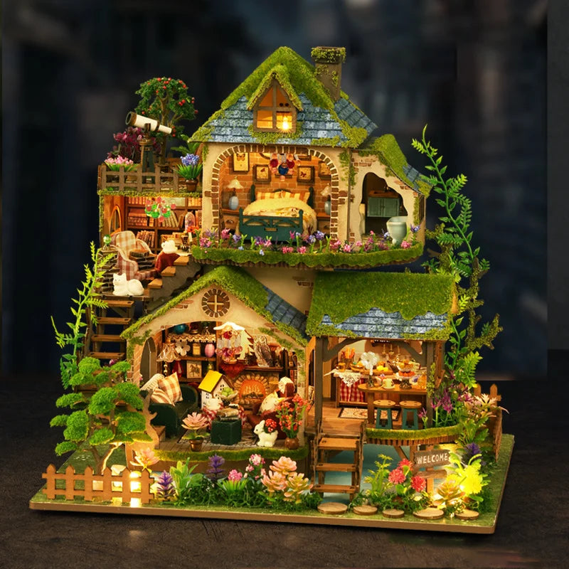 Diy wooden miniature model kit forest adventures casa doll houses 3d puzzle dollhouse with furniture for friends