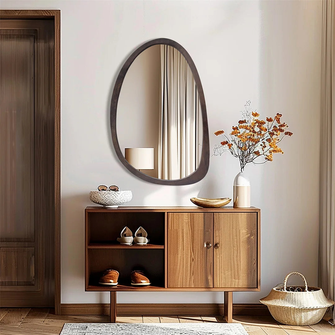 Modern decorative wall mirror black walnut wood frame abstract hanging for entryway living room bedroom decor