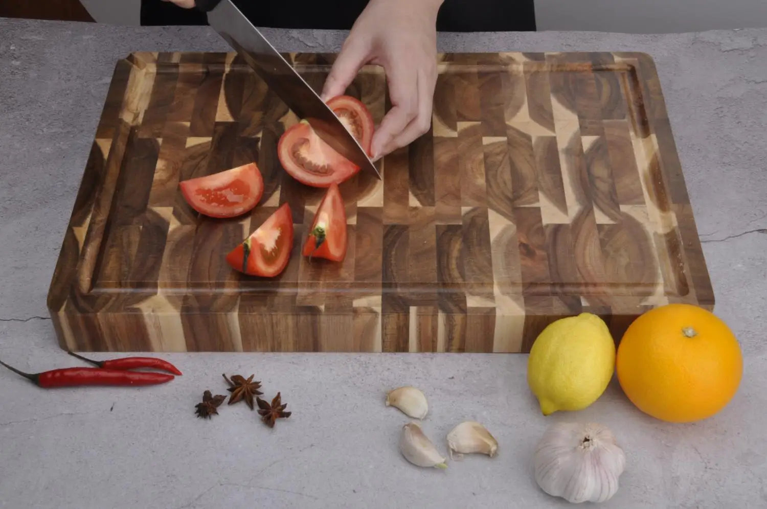 Large acacia wood cutting board with juice groove heavy duty thick wooden chopping for kitchen food-safe blocks