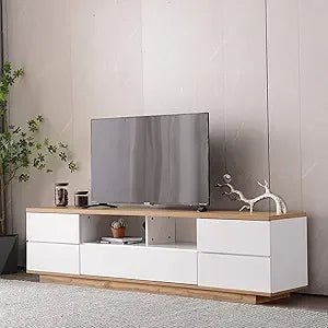 Modern tv stand with 6 cabinets & 2 open storage space mordern wood entertainment center for tvs up to 80” sturdy