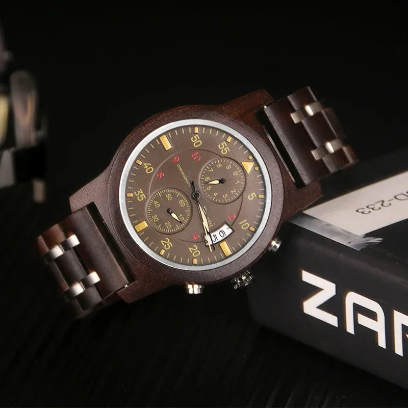 Premium fashion wood watch men top brand sport watches mens clock chronograph quartz wooden wristwatch