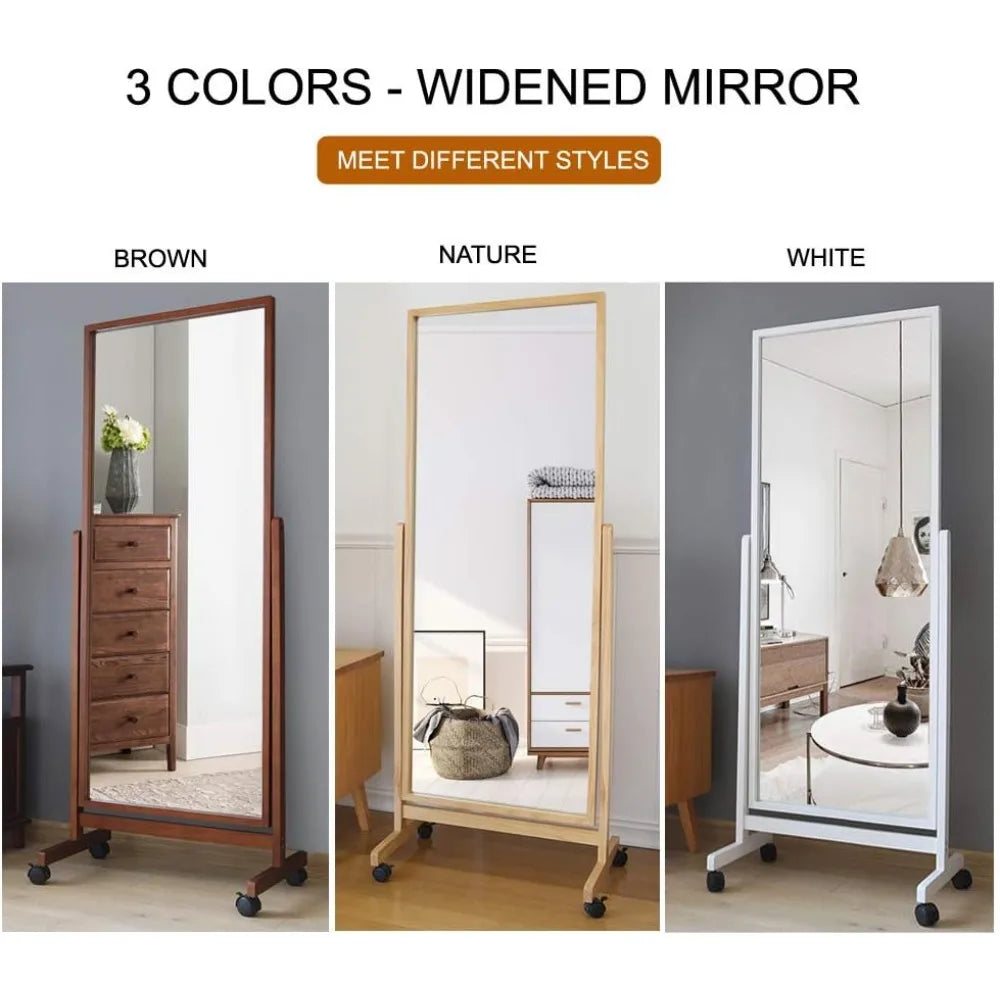 Swivel adjustable full length mirror on wheels mobile wood frame cheval bedroom free standing floor with stand tiltable