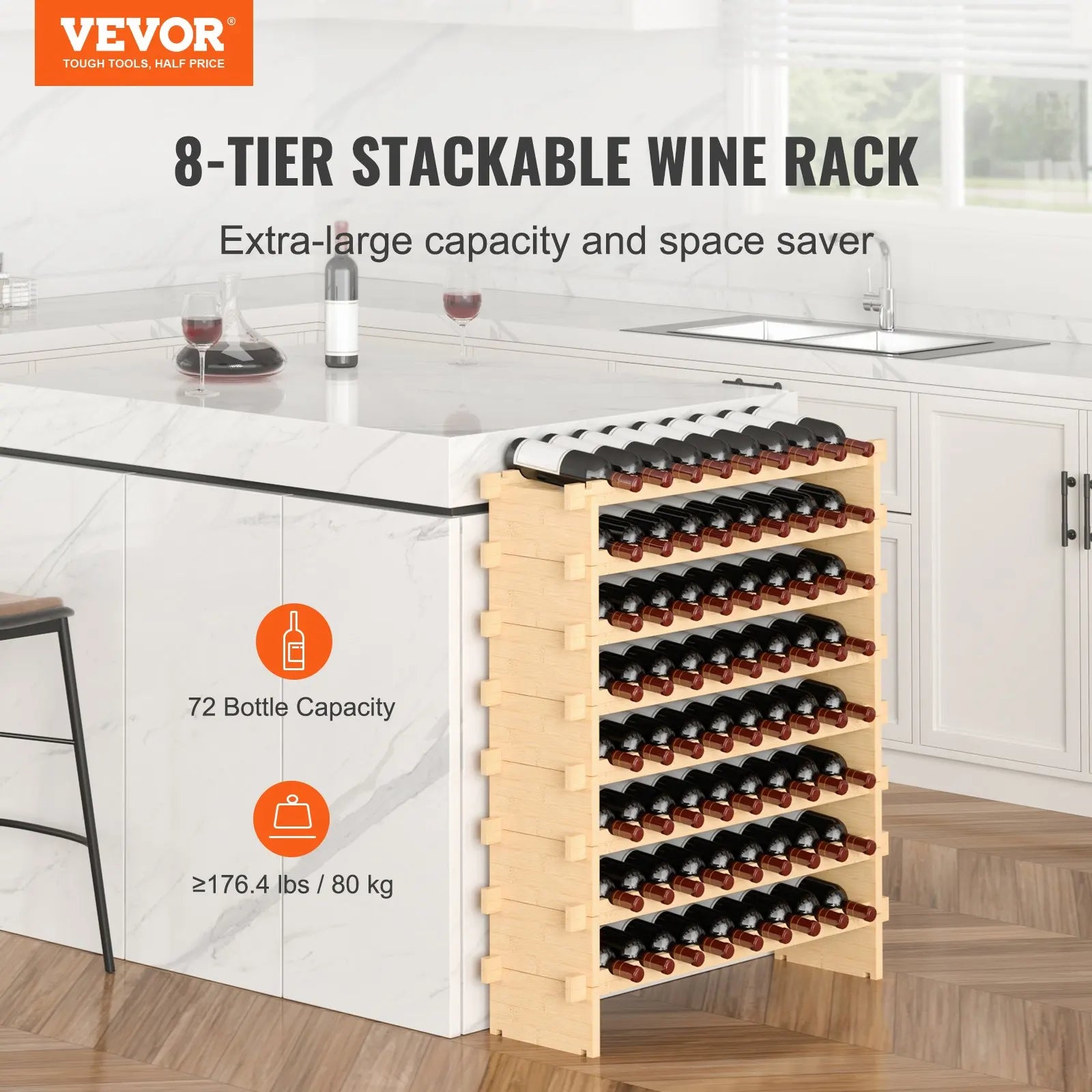 Vevor 18/36/42/48/72bottle stackable modular wine rack free standing storage bamboo holder display shelves cellar