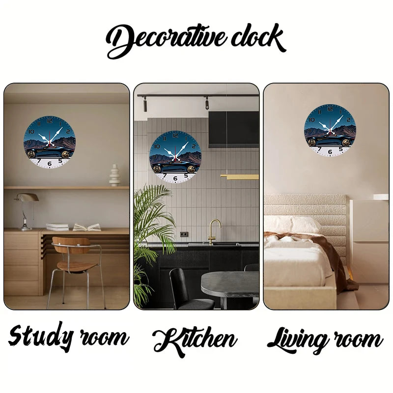 Transportation wooden round silent hanging wall clock,suitable for living room,office,study room,bedroom,home decoration