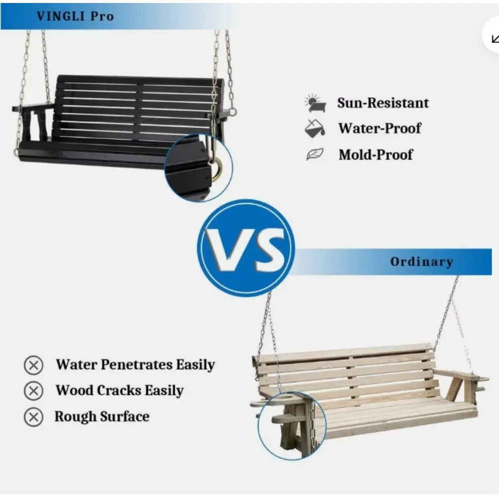 4ft heavy duty 880 lbs outdoor swing chair bench wooden porch with chains - white / united states