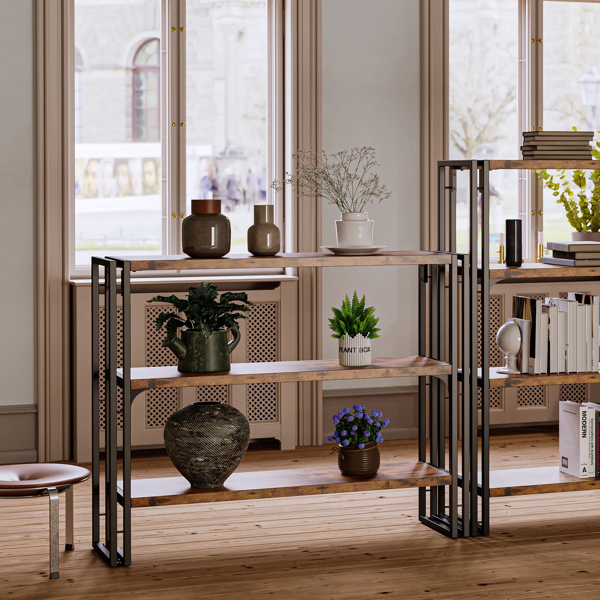 Ironck bookshelf industrial 3 shelf bookcase wood storage with metal frame for living room vintage brown - united states