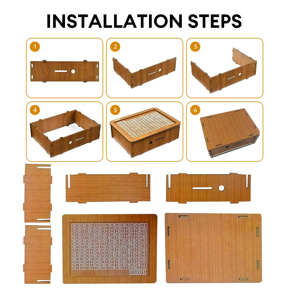 Money box with counter saving cash vault retro style wooden piggy bank handmade goal for child adult - log color