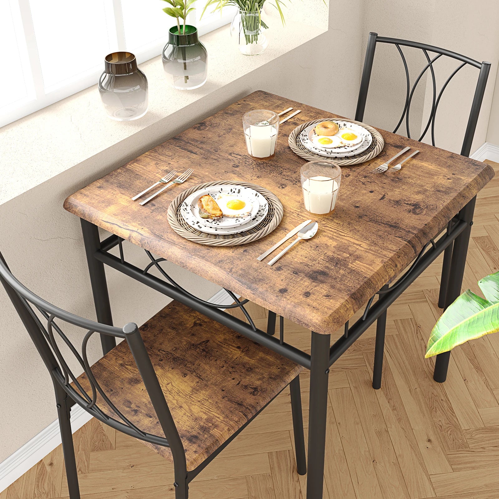 Dining table set for 2 kitchen and chairs square room with metal wood