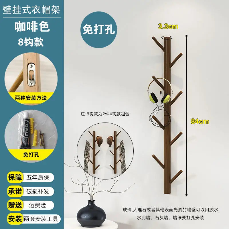 Branch twig solid wood wall mounted coat rack hanging hanger cabinet furniture bedroom clothes hats bag storage