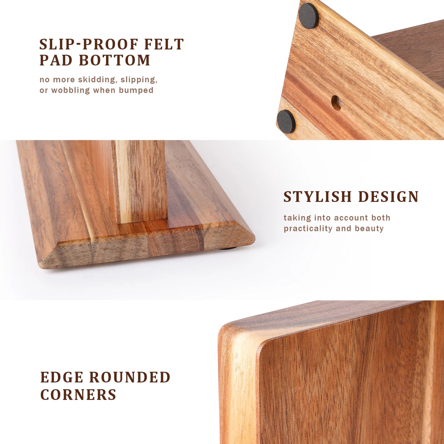 New acacia wood home kitchen magnetic knife block holder rack stands with strong enhanced magnets