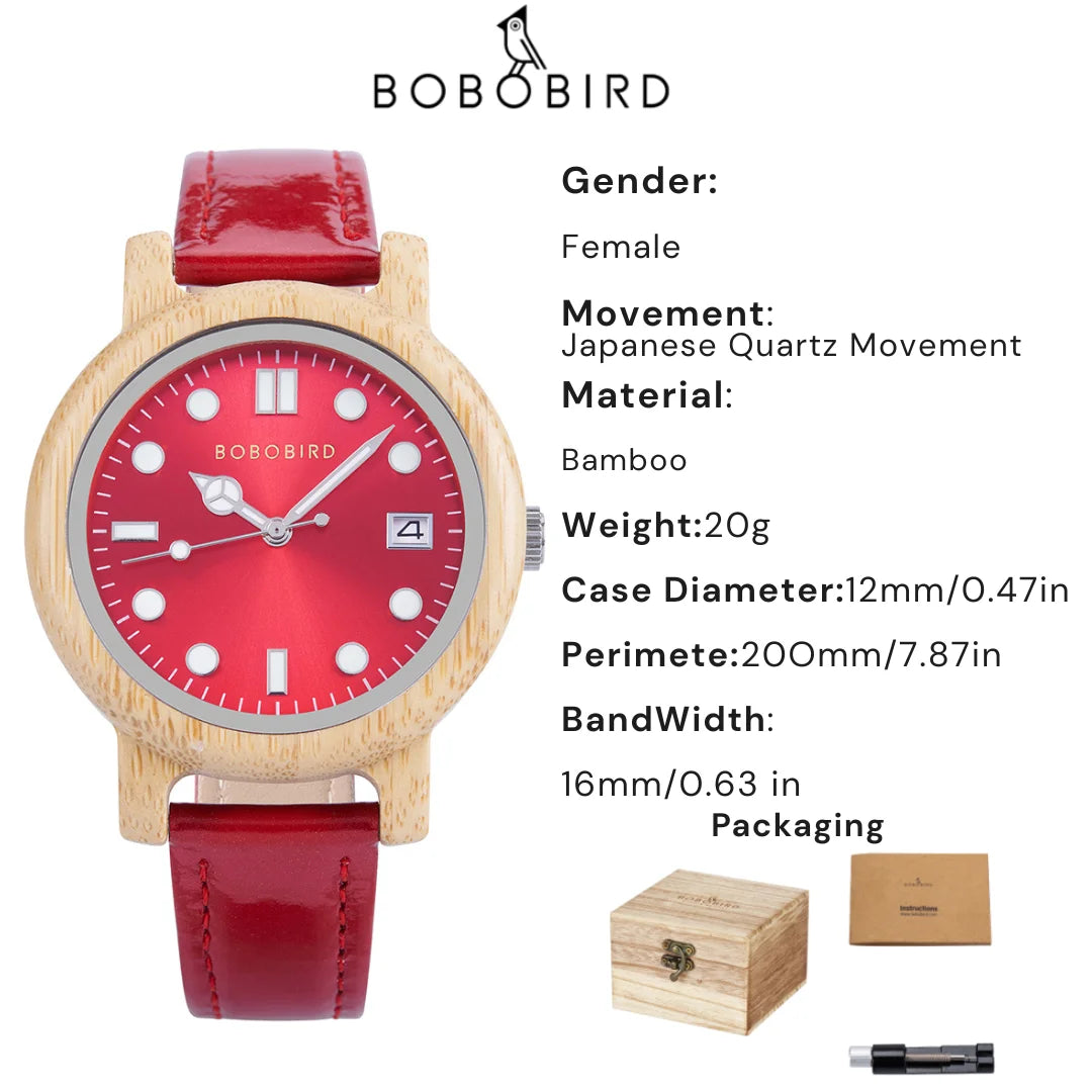 Bobo bird bamboo ladies wristwatch for women with genuine leather strap natural lightweight elegant fashion gift watch