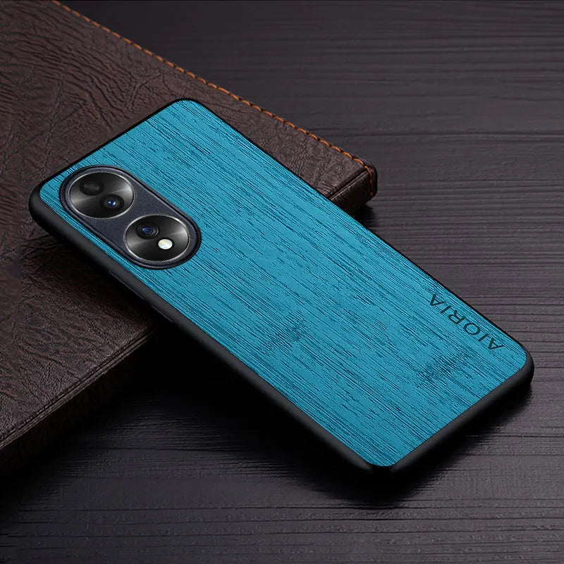 Case for honor 70 5g funda bamboo wood pattern leather phone cover luxury coque huawei honor case capa