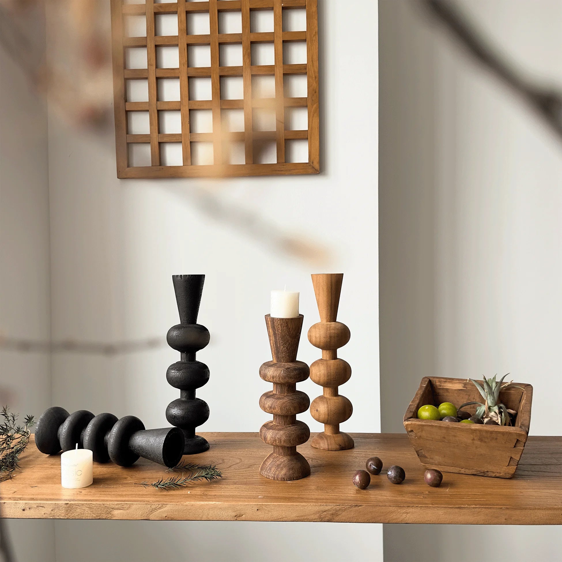 Walnut geometric ring candle holder ornament hotel natural wood color scented home decoration accessories centre