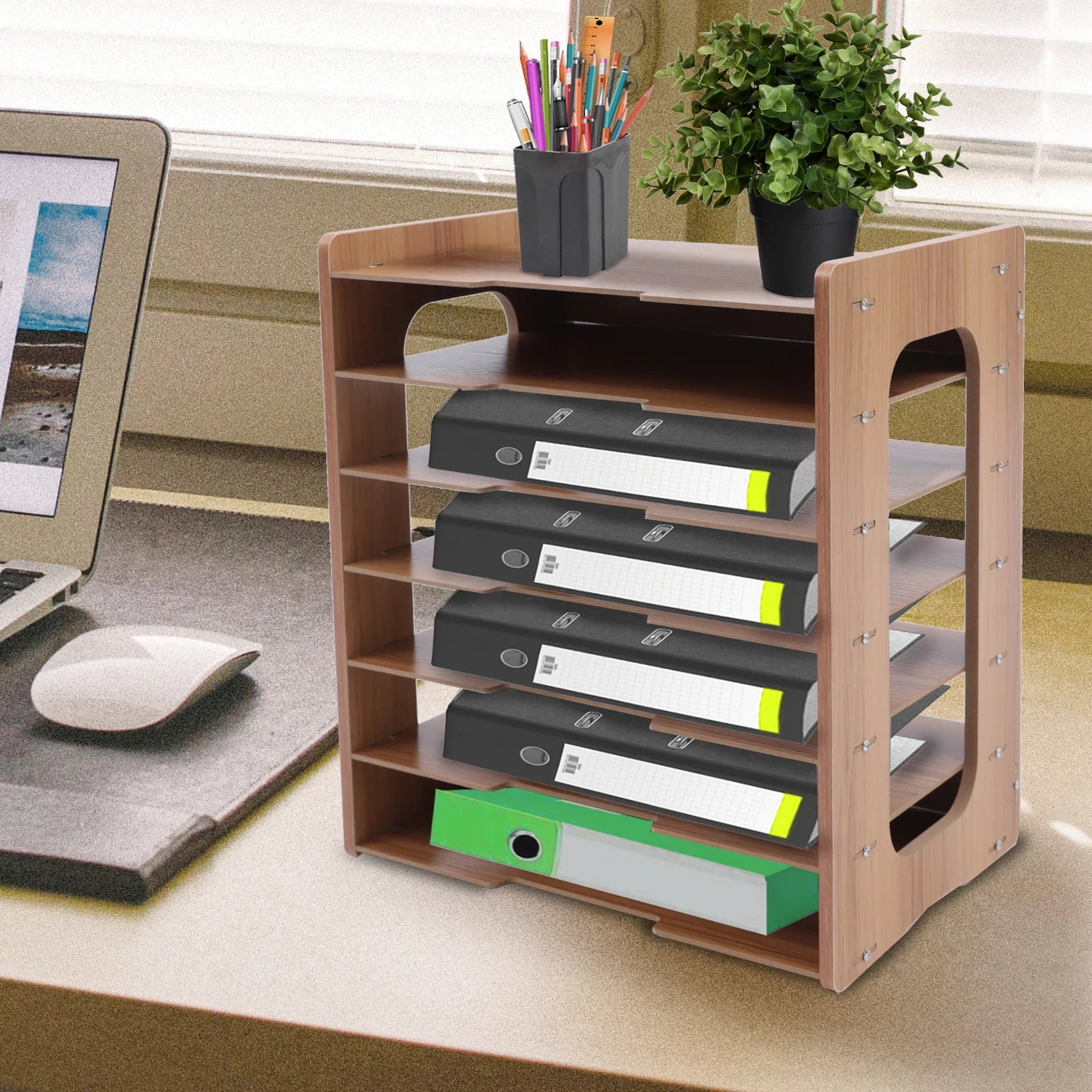 7tier widen wood office paper organizer for desk desktop file holder letter tray & a4 sorter 36*25*38.5cm