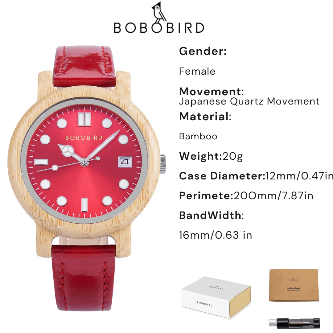 Bobo bird bamboo ladies wristwatch for women with genuine leather strap natural lightweight elegant fashion gift watch