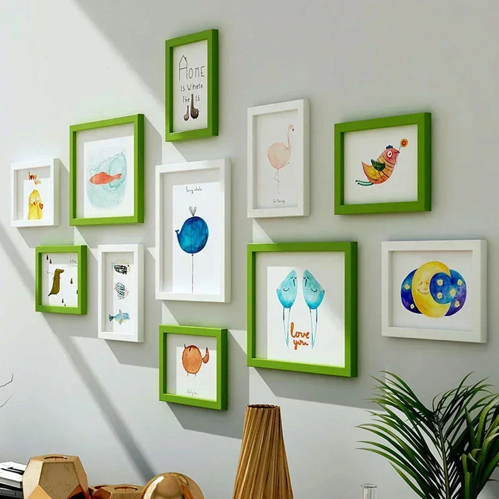 Living room photo frame 11pcs american wall combination wooden hanging picture creative restaurant home decoration
