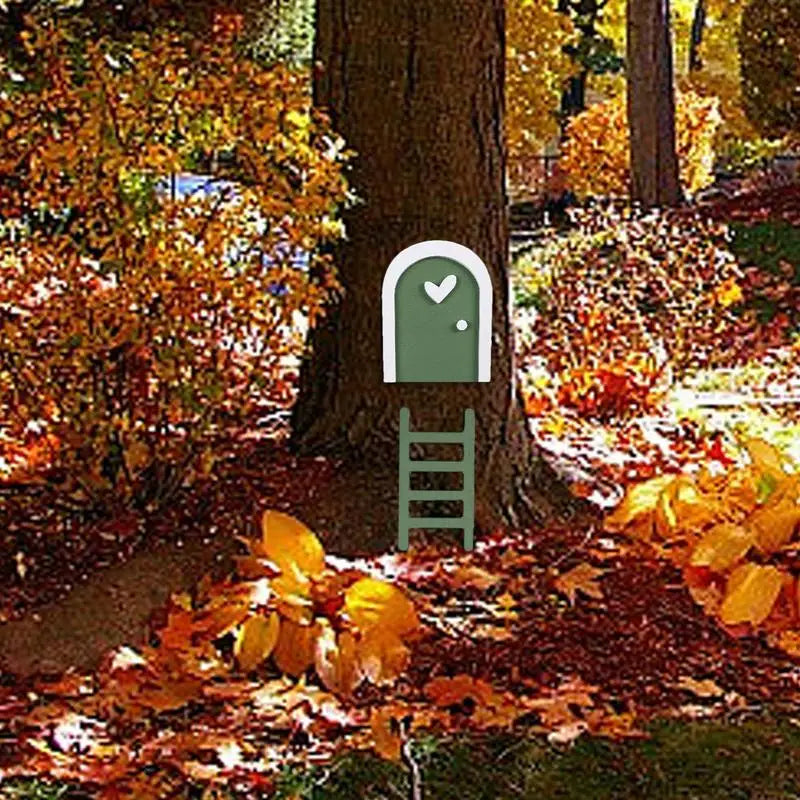 Fairy garden door house accessories whimsical sculpture ornament with ladder decor for desk kid room decoration - green
