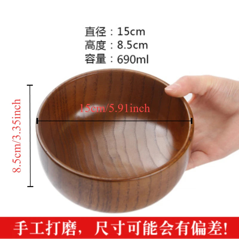 Japanese wooden bowls children drop-proof solid wood large noodle salad ramen bowl vintage household dining room