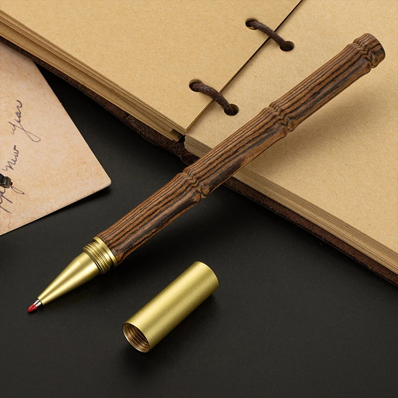 Vintage sandalwood wood bamboo joint gel pen environmental solid writing business signature school supplies stationery