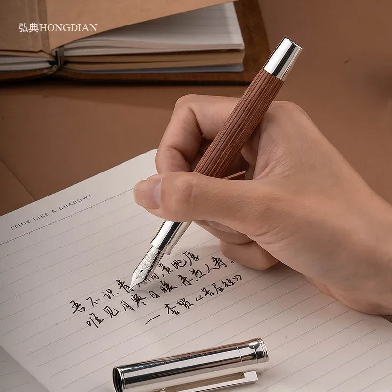 New retro hongdian 1866 balck wood fountain pen soft elastic 35# nib writing ink school office supplies gift pens