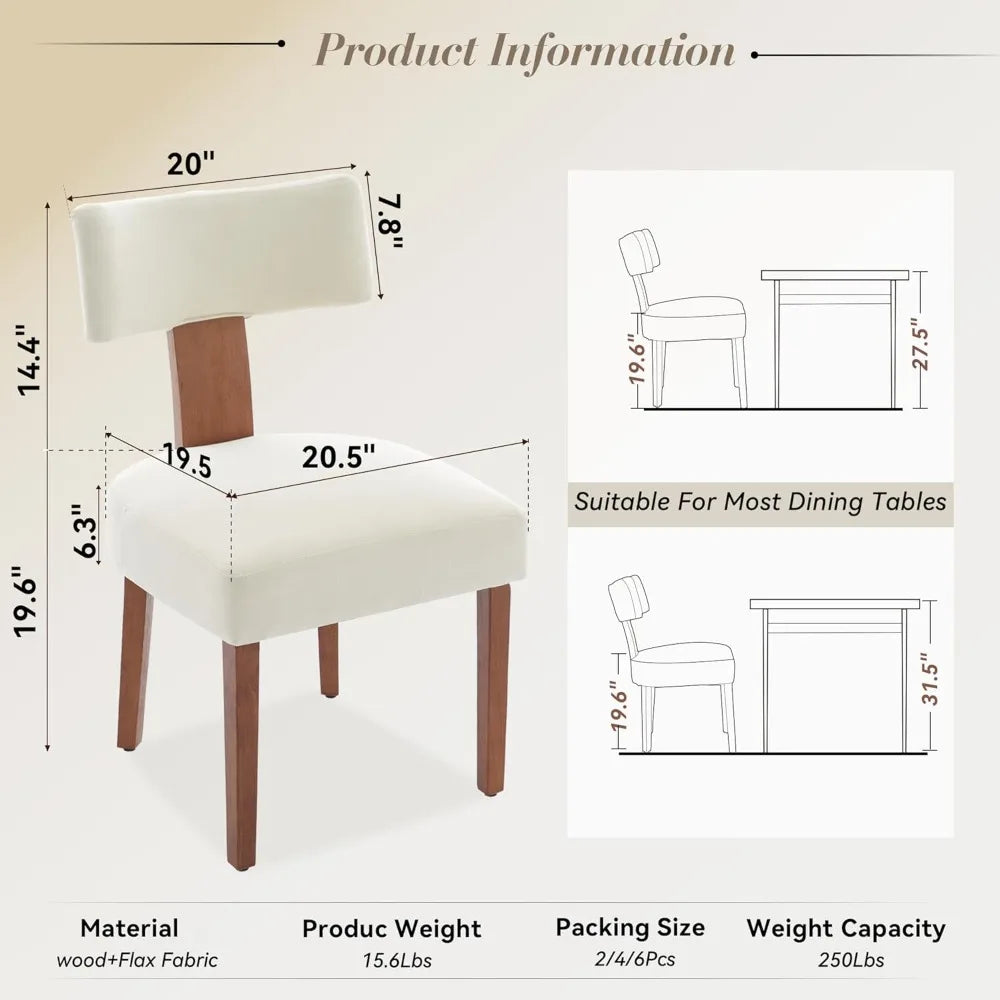 Wooden dining chairs set of 2,mid-century modern armless kitchen with curved backrest -hardwood frame farmhouse