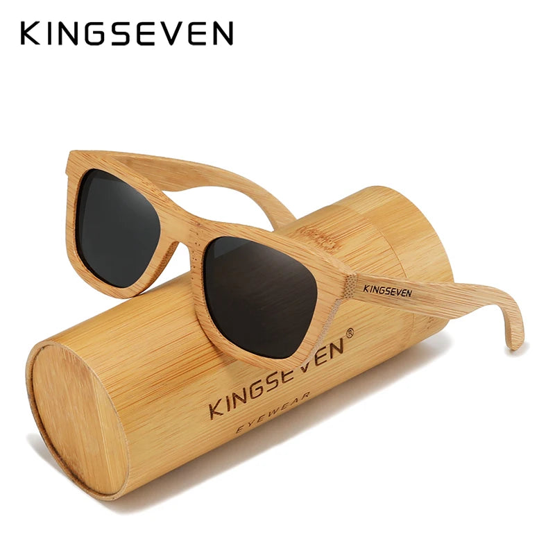 Kingseven polarized natural wooden sunglasses for men women full bamboo frame retro handmade eyewear square uv400 lens