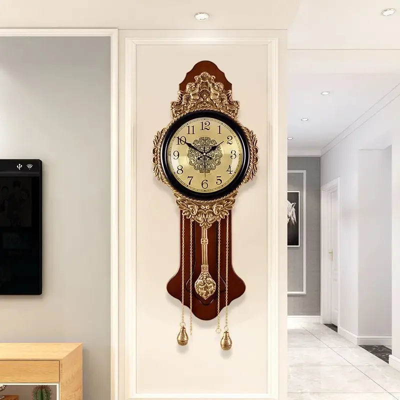 Luxury silent wall clock pendulum wood vintage large living room art decor digital elegant watch modern unusual
