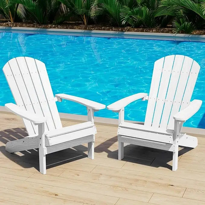 Adirondack chairs set of 2: plastic - patio with wood texture - outdoor chair hips - lawn fire pit - white / united
