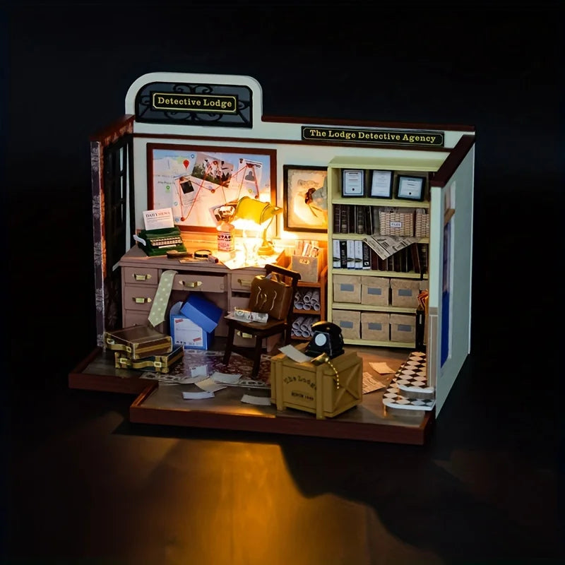 Magic detective agency diy miniature house 3d wooden model kit creative birthday & christmas gift black friday