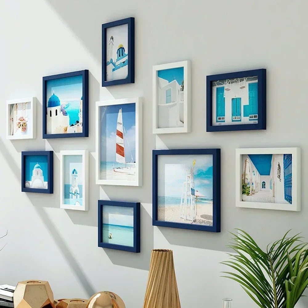 Living room photo frame 11pcs american wall combination wooden hanging picture creative restaurant home decoration