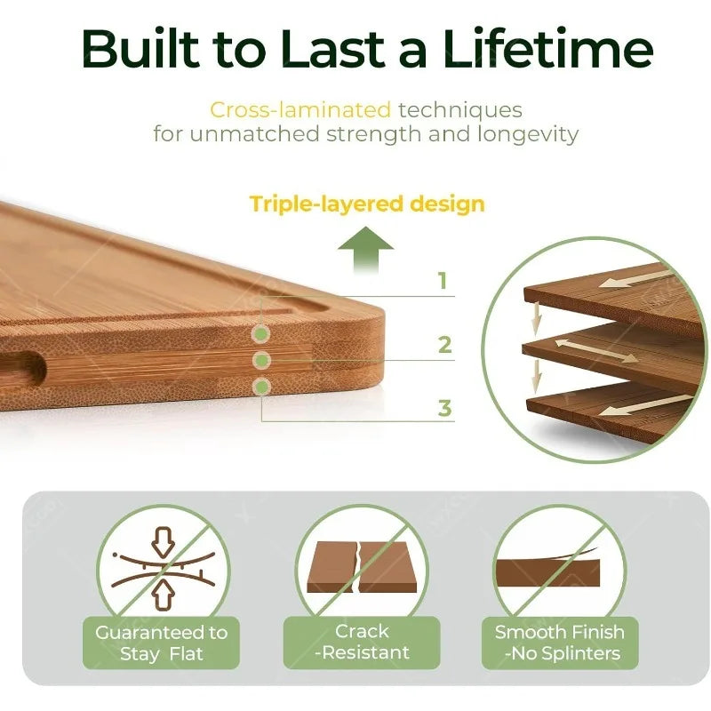 3pcs bamboo cutting board durable wood boards for kitchen chopping solid non-slip cut vegetable fruit
