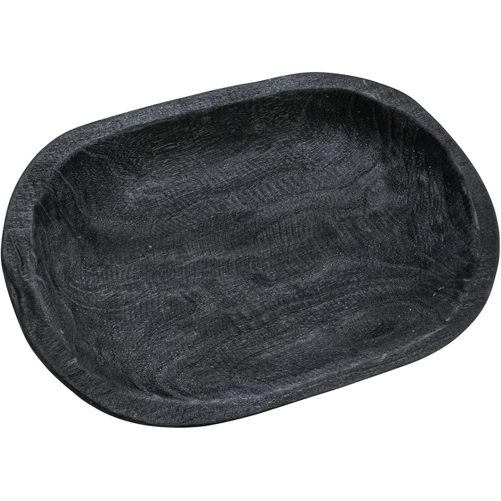 Hand-carved paulownia wood decorative bowl matte black finish organization display unique home decor accent piece