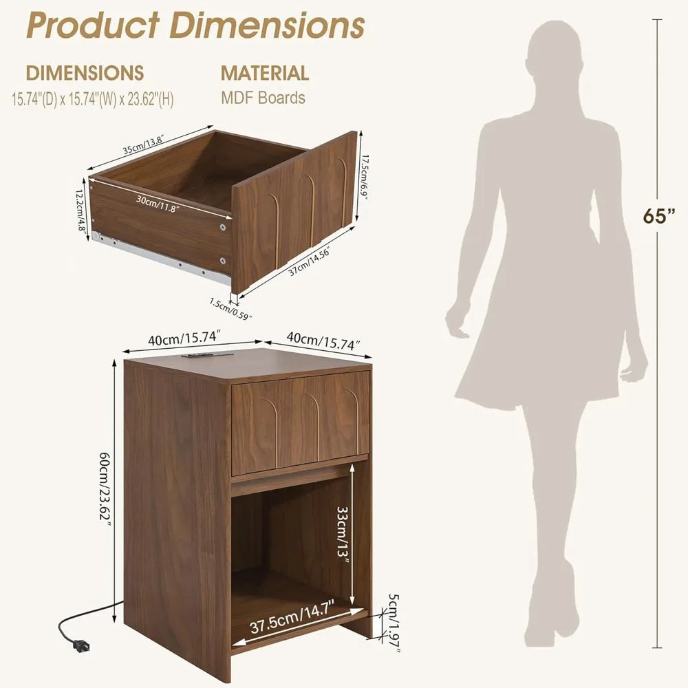 Nightstands set of 2 15.74’’ wide night stand with drawer and open storage mid-century modern wooden bed side table