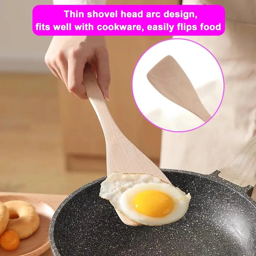 Wooden spatulas for cooking 13ih uoated beech wood utensils nonscratch turner nonstick pans wok grill heatresistant