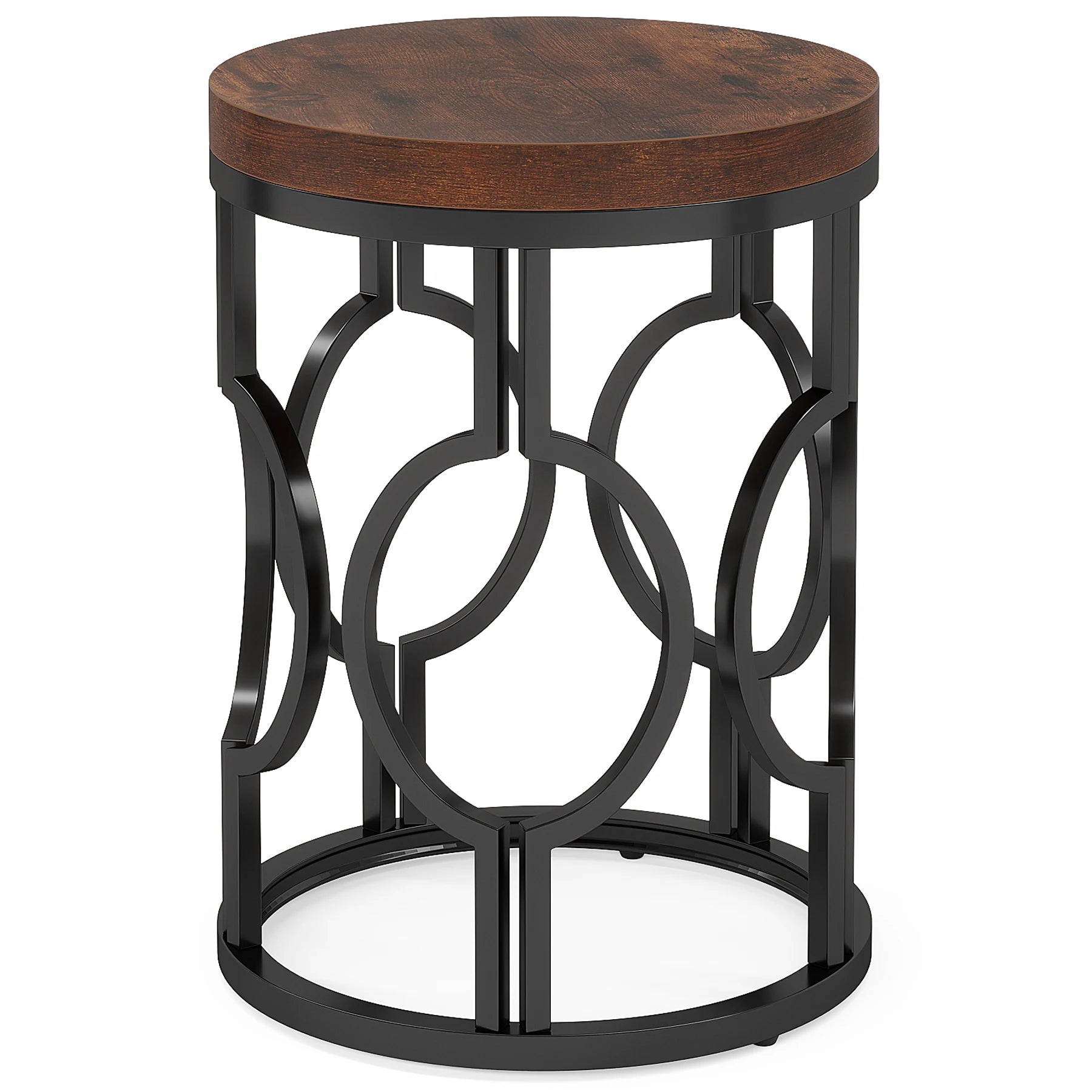 Tribesigns round end table industrial sidetable with metal hollow frame small bedside nightstand for living room